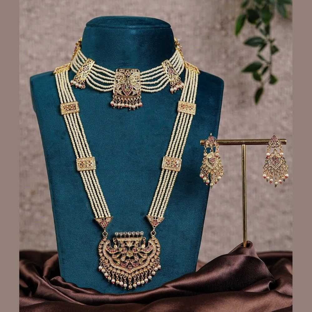 Pearl Layered Bridal Gold Necklace Set with Earrings – Anti Tarnish