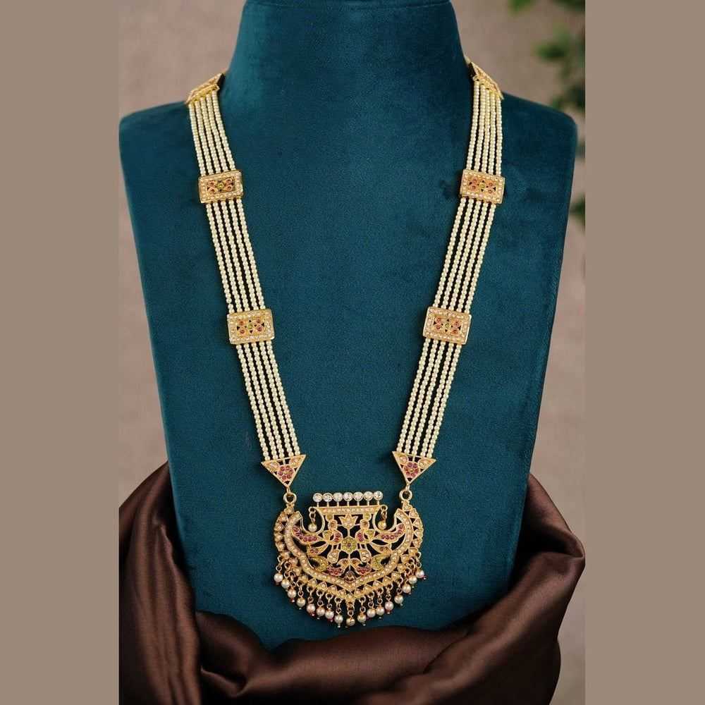 Pearl Layered Bridal Gold Necklace Set with Earrings
