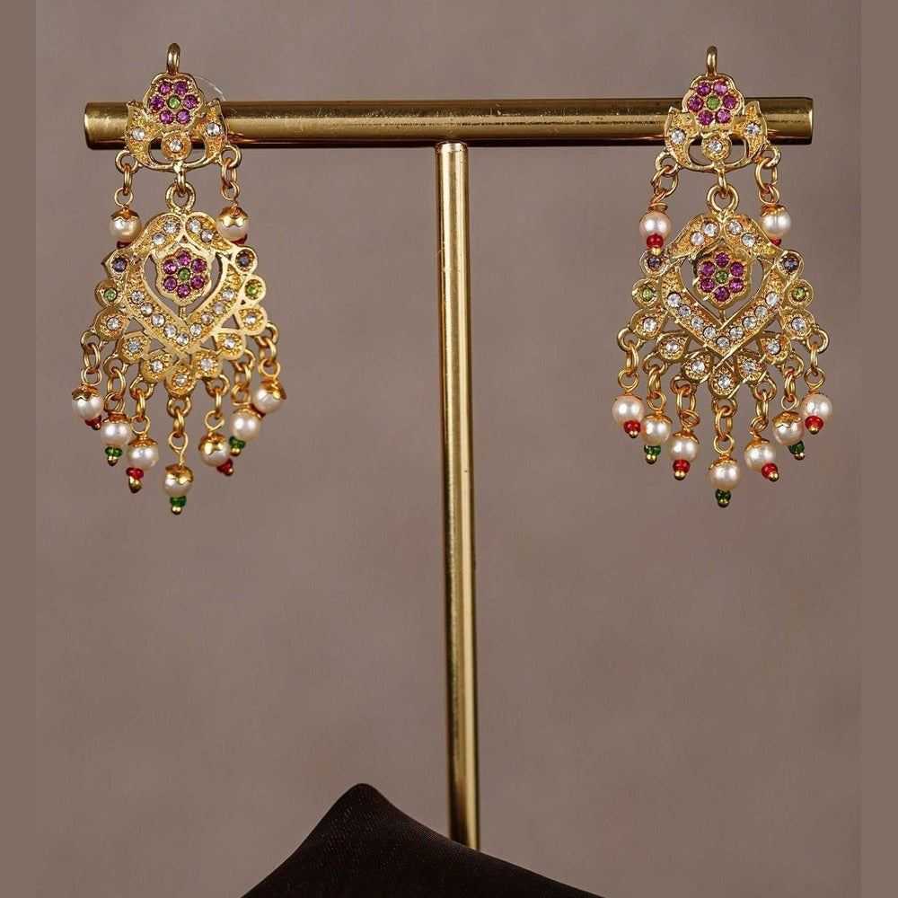 Pearl Layered Bridal Gold Necklace Set with Earrings