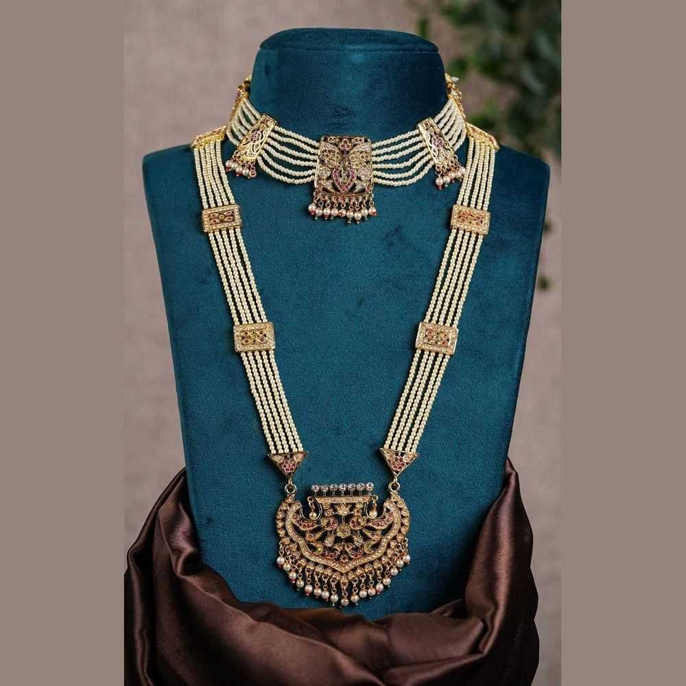 Pearl Layered Bridal Gold Necklace Set with Earrings
