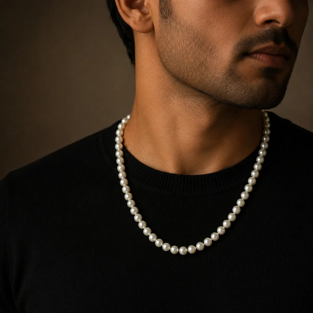 ZHome Premium Pearl Mala Necklace for Men & Women | Stylish White Moti Chain