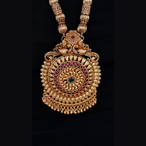 Temple Style Gold Mangalsutra Necklace Set with Earrings