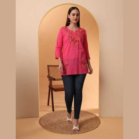 Trendy Short Chikan Kurti Set – Handcrafted Elegance for Every Occasion!