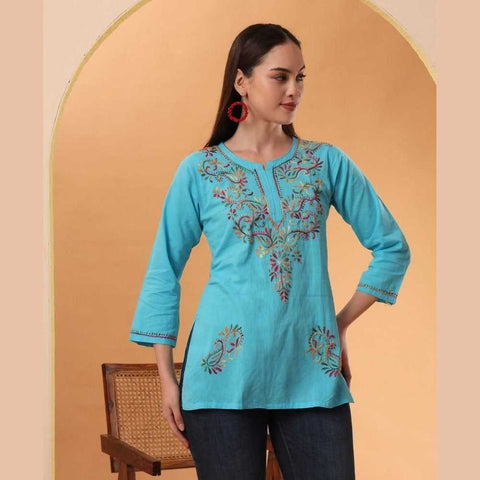 Trendy Short Chikan Kurti Set – Handcrafted Elegance for Every Occasion!