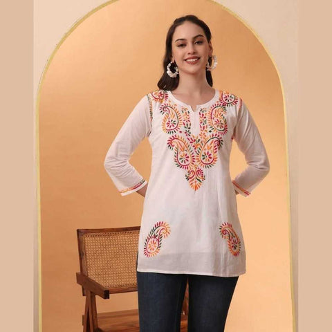 Trendy Short Chikan Kurti Set – Handcrafted Elegance for Every Occasion!