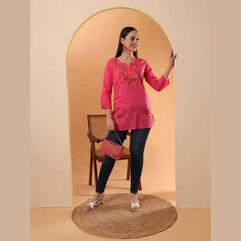 Trendy Short Chikan Kurti Set – Handcrafted Elegance for Every Occasion!