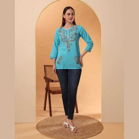 Trendy Short Chikan Kurti Set – Handcrafted Elegance for Every Occasion!