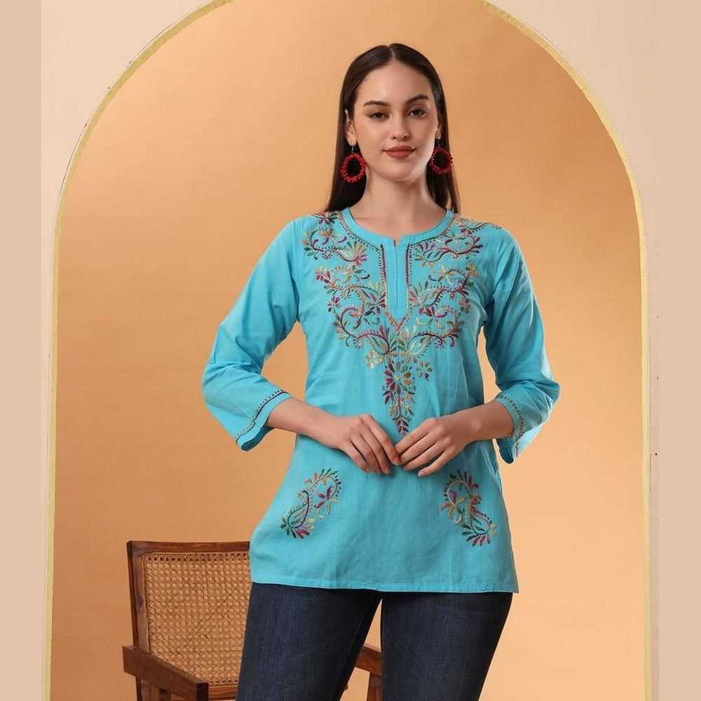 Trendy Short Chikan Kurti Set – Handcrafted Elegance for Every Occasion!