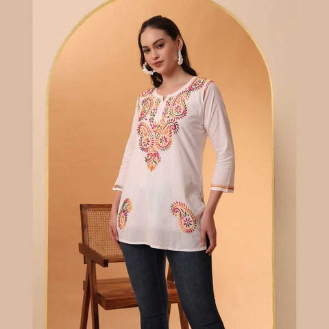 Trendy Short Chikan Kurti Set – Handcrafted Elegance for Every Occasion!