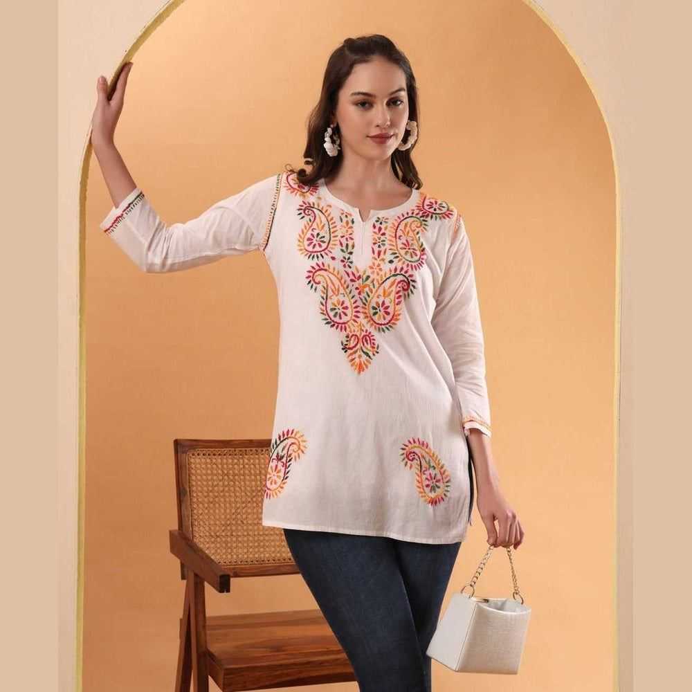 Trendy Short Chikan Kurti Set – Handcrafted Elegance for Every Occasion!