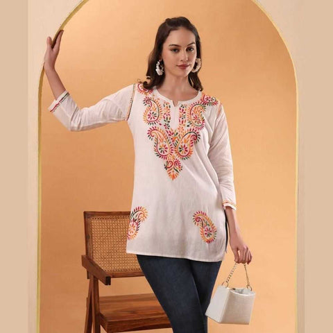 Trendy Short Chikan Kurti Set – Handcrafted Elegance for Every Occasion!