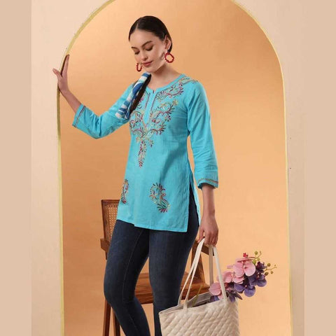 Trendy Short Chikan Kurti Set – Handcrafted Elegance for Every Occasion!