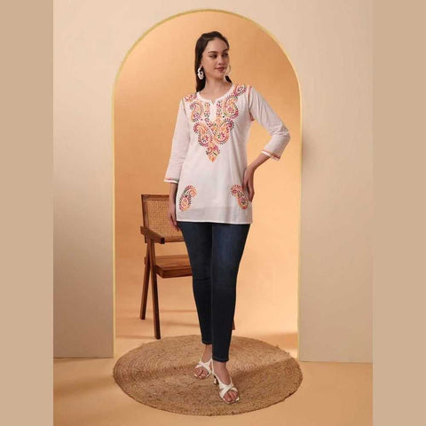 Trendy Short Chikan Kurti Set – Handcrafted Elegance for Every Occasion!