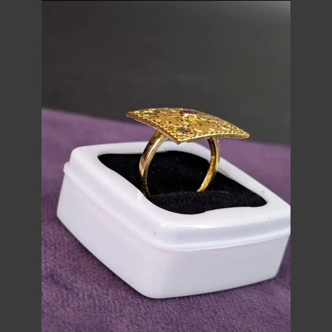 1 Gram Gold Plated Square Ruby Ring – Real Gold Look, Adjustable