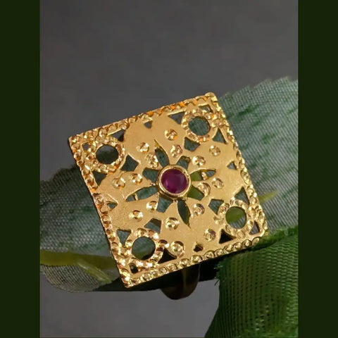 1 Gram Gold Plated Square Ruby Ring – Real Gold Look, Adjustable