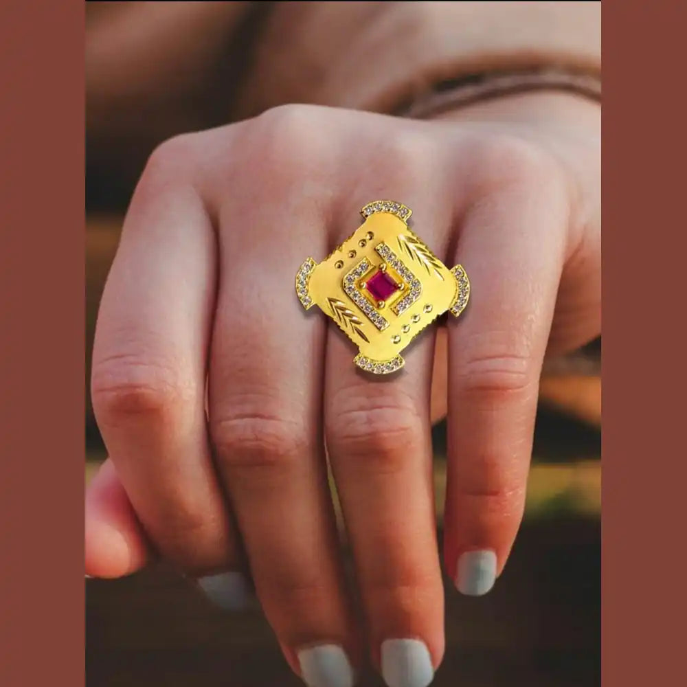 Product image of 1 Gram Gold Plated Square Ruby Ring Real Gold Look Adjustable – image 3