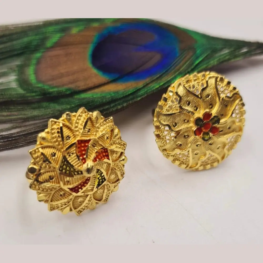Product image of Free Size Combo Ring – 1 Gram Gold Plated Ethnic Design (Set of 2) – image 1