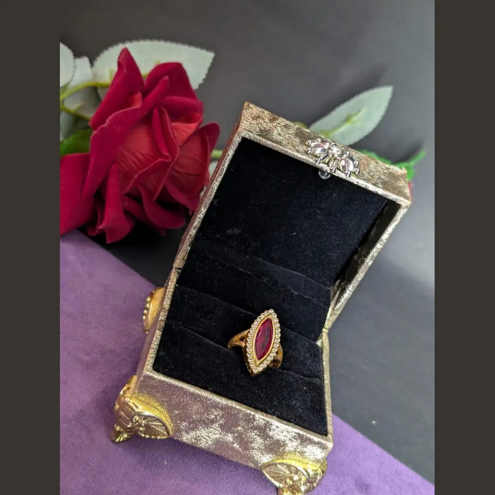 Red Stone Gold-Plated Ring – Elegant Tear Drop Design for Women