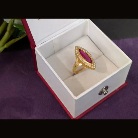 Red Stone Gold-Plated Ring – Elegant Tear Drop Design for Women