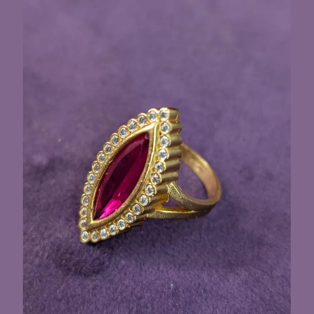 Red Stone Gold-Plated Ring – Elegant Tear Drop Design for Women