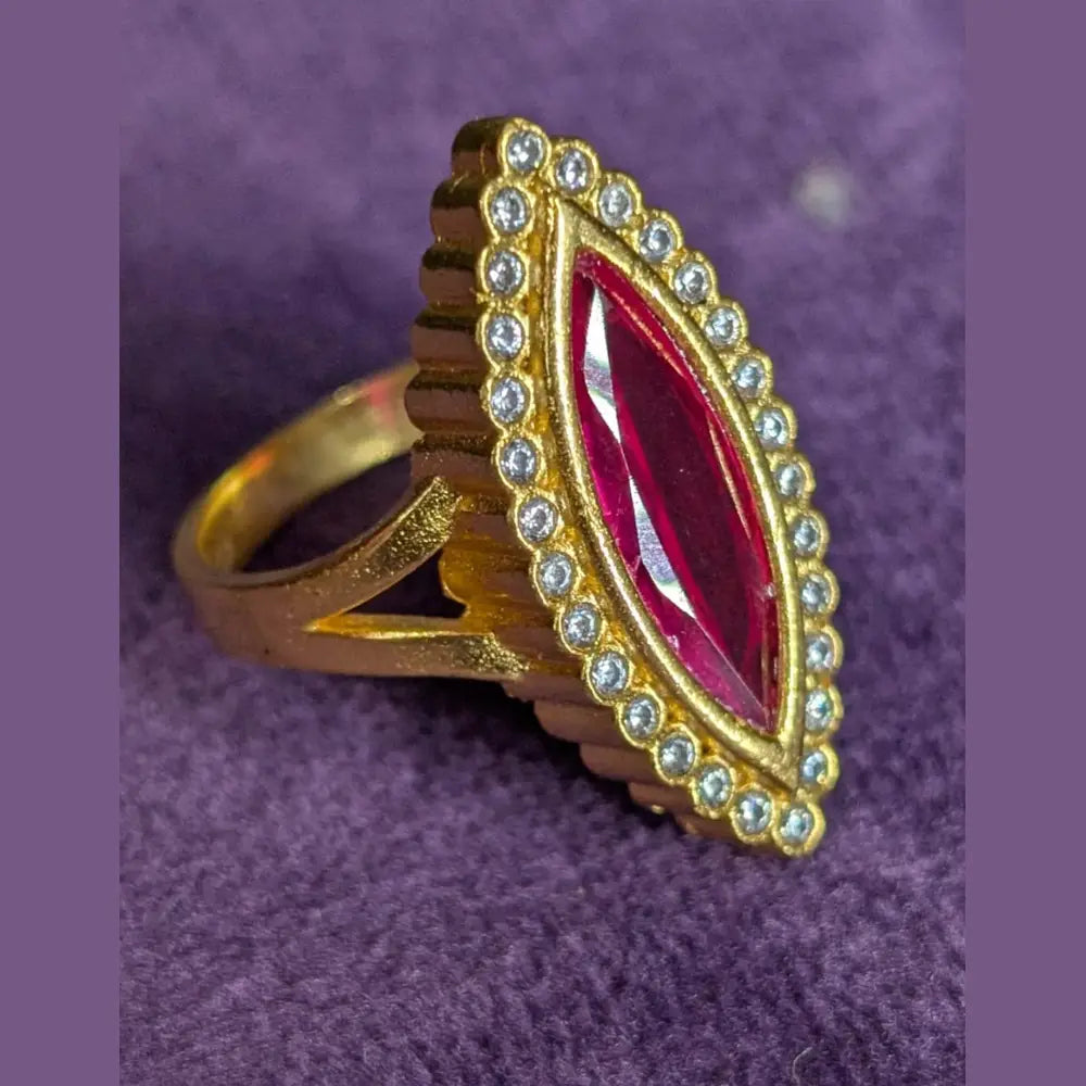 Red Stone Gold-Plated Ring – Elegant Tear Drop Design for Women