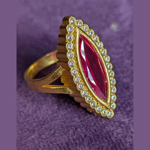 Red Stone Gold-Plated Ring – Elegant Tear Drop Design for Women