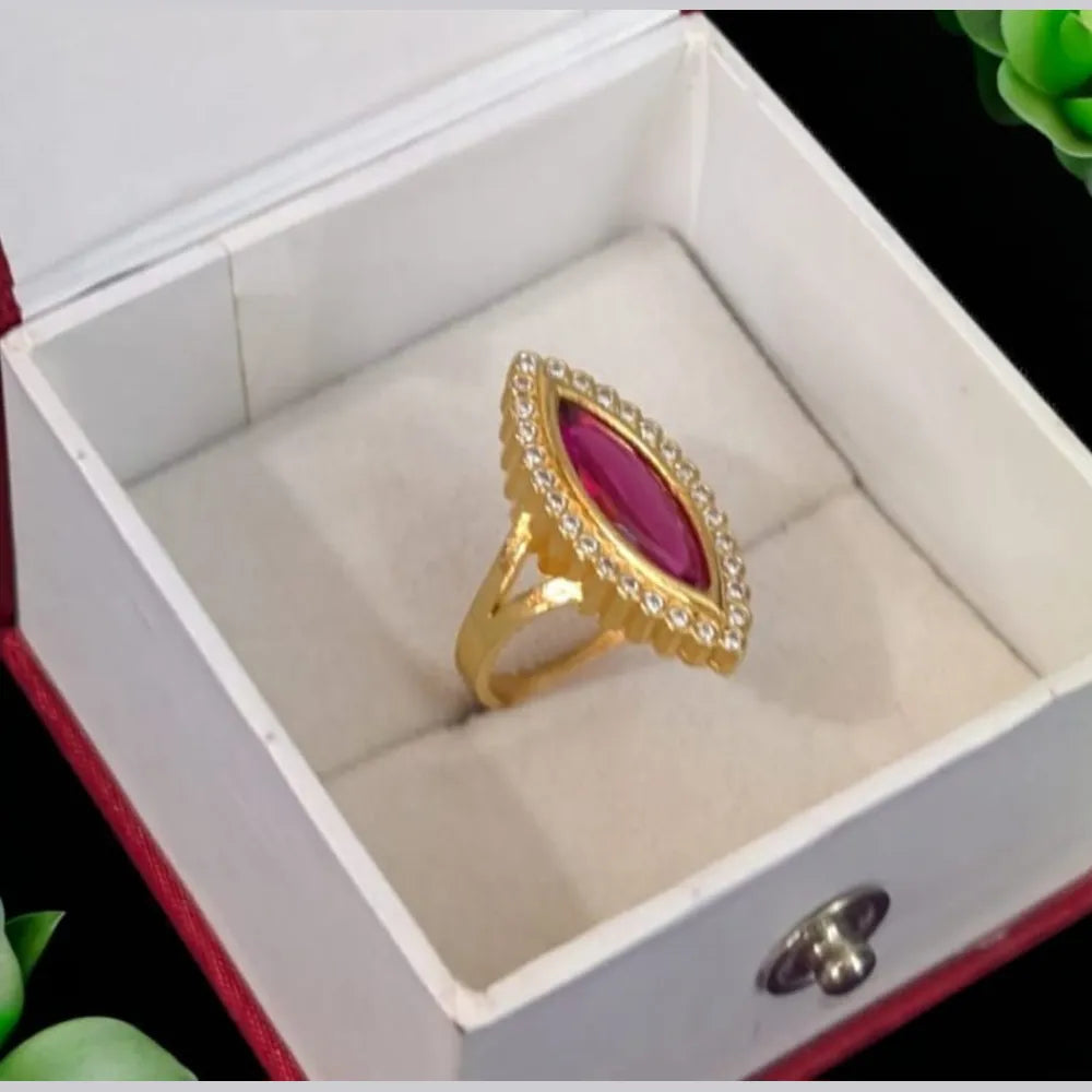 Red Stone Gold-Plated Ring – Elegant Tear Drop Design for Women
