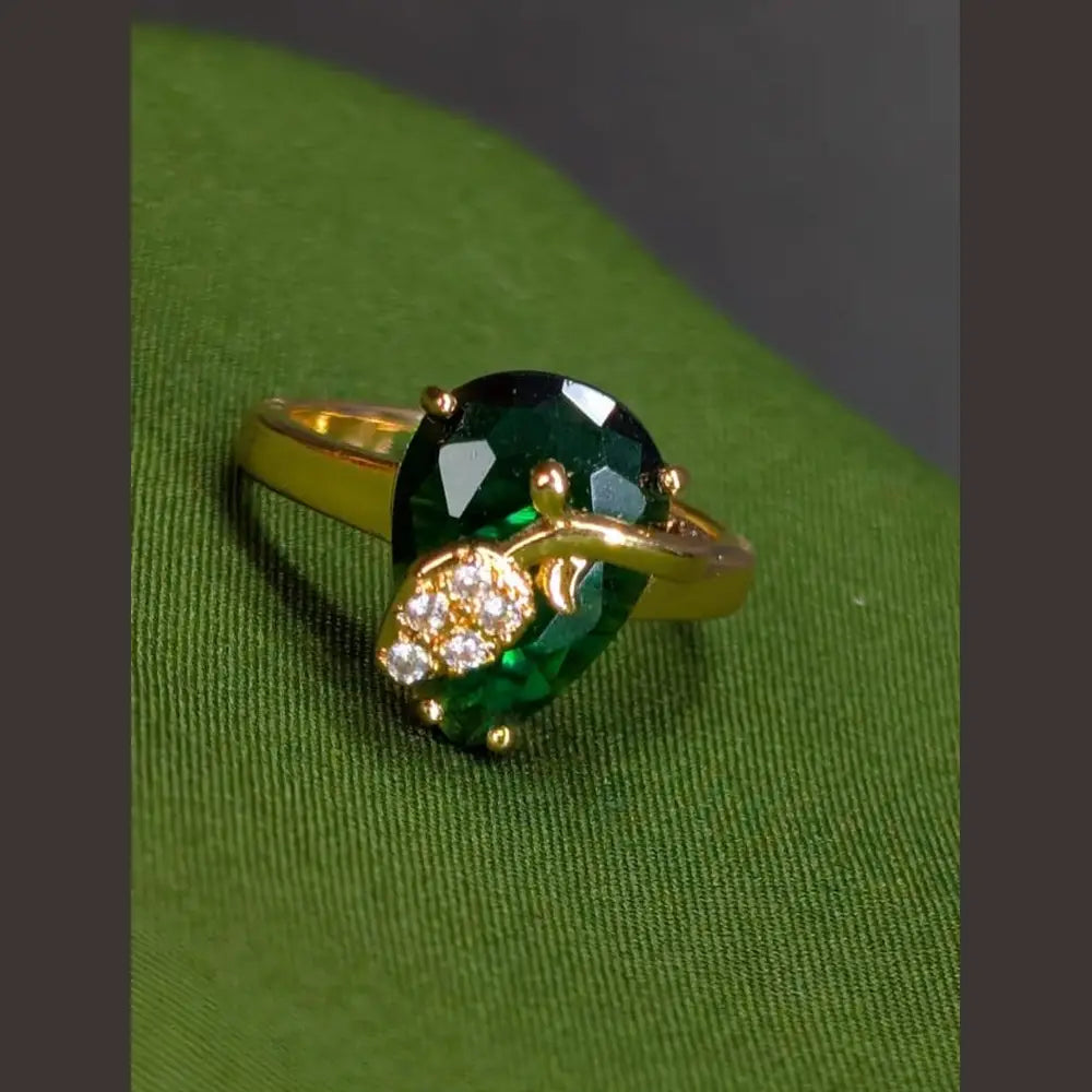 Heart Accent Stone Ring – Gold Plated, Adjustable, Free Size
