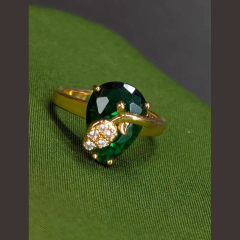 Heart Accent Stone Ring – Gold Plated, Adjustable, Free Size
