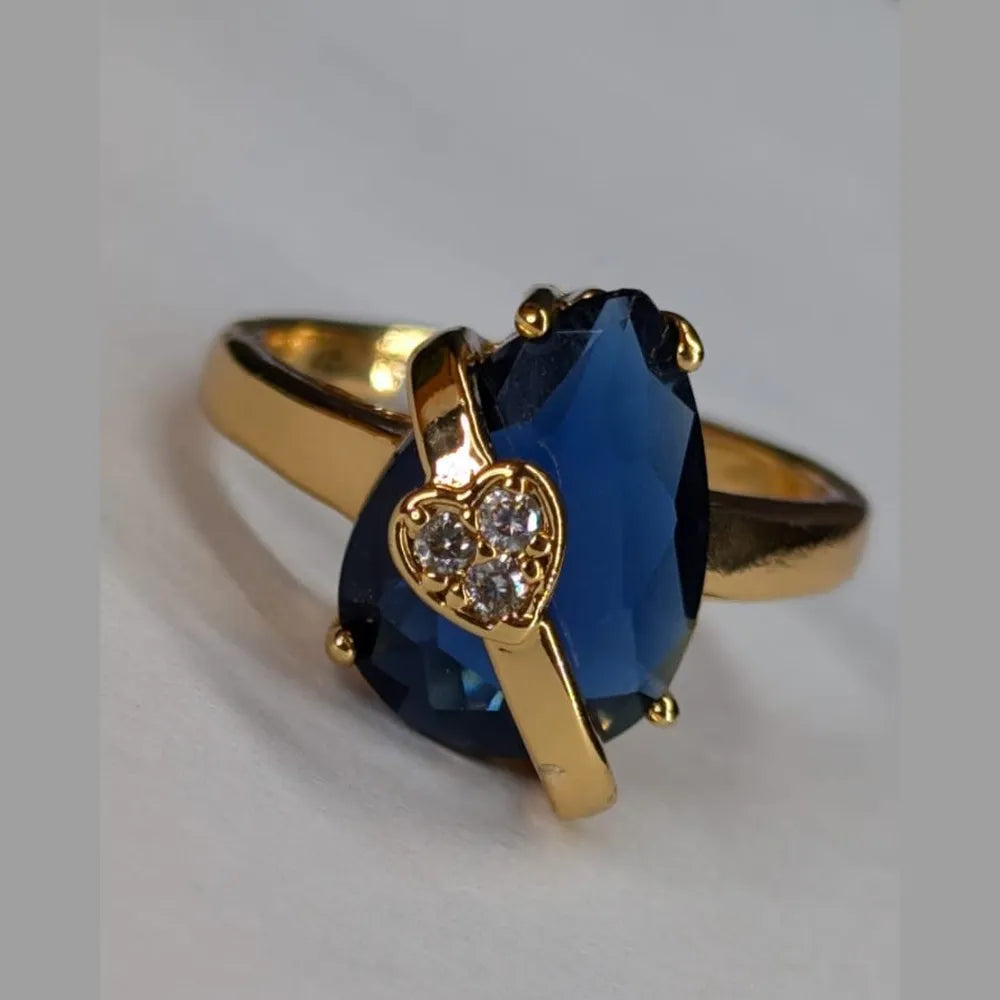Heart Accent Stone Ring – Gold Plated, Adjustable, Free Size