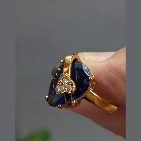 Heart Accent Stone Ring – Gold Plated, Adjustable, Free Size