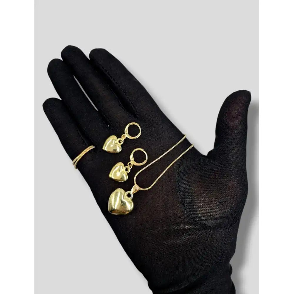 Product image of Elegant Heart Pendant Necklace Earrings Set Gold Finish Lightweight – image 4