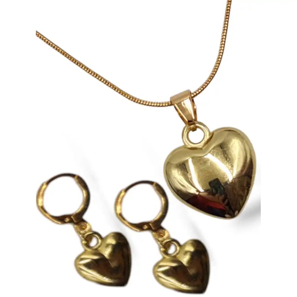 Elegant Heart Pendant Necklace & Earrings Set – Gold Finish (Lightweight)
