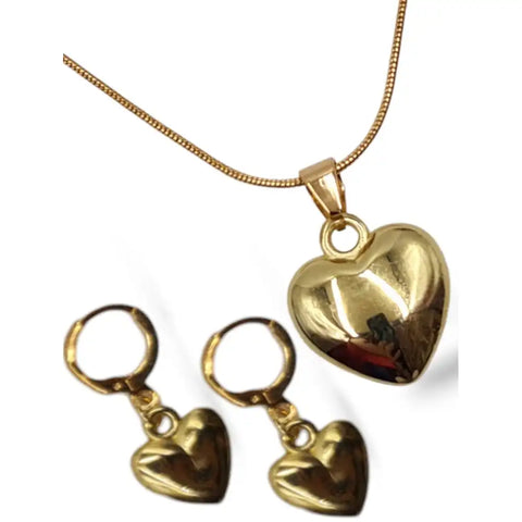 Elegant Heart Pendant Necklace & Earrings Set – Gold Finish (Lightweight)