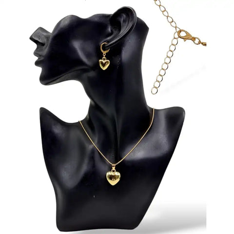 Elegant Heart Pendant Necklace & Earrings Set – Gold Finish (Lightweight)