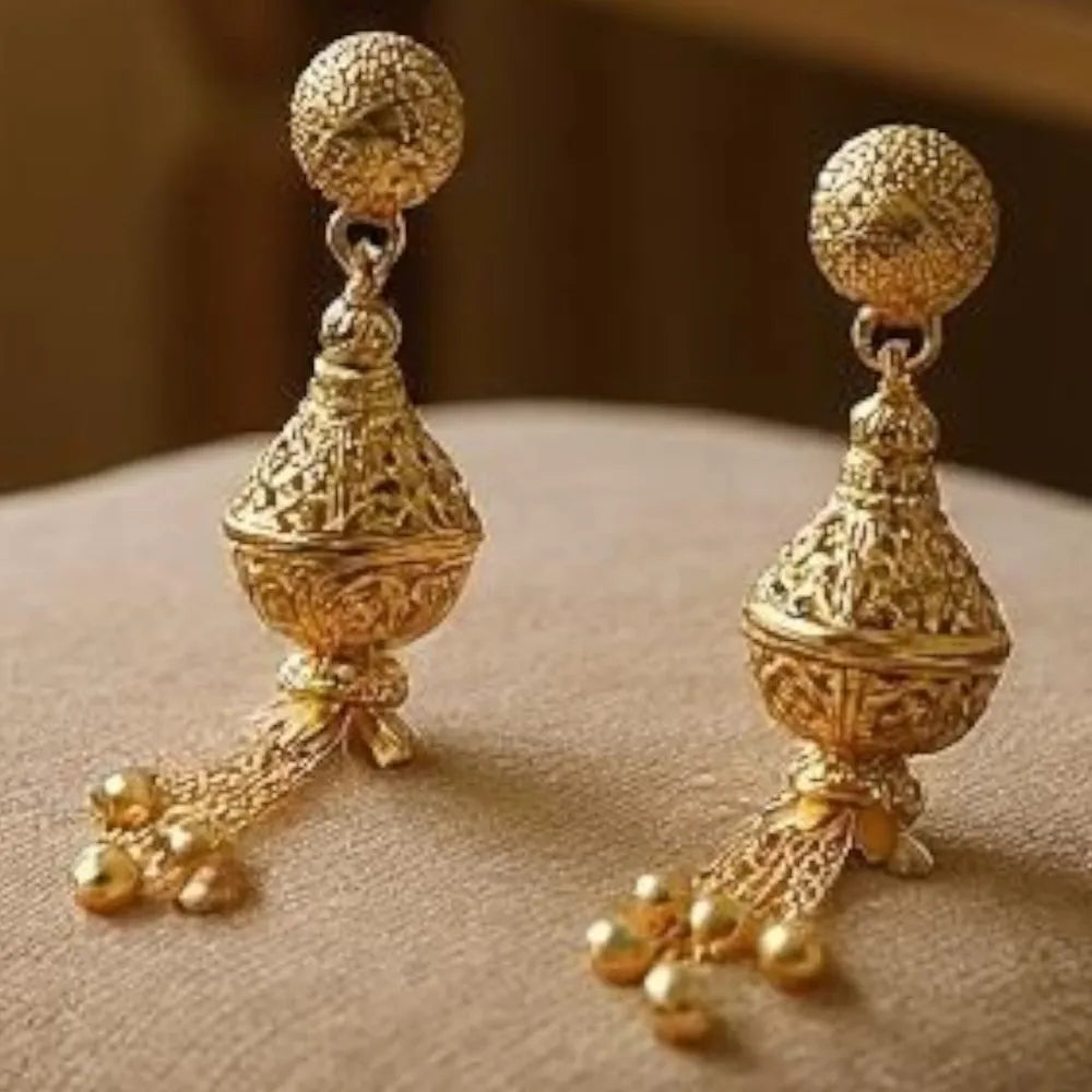 Product image of Traditional Gold Look Long Jhumka Earrings Ethnic Drop Design – image 2