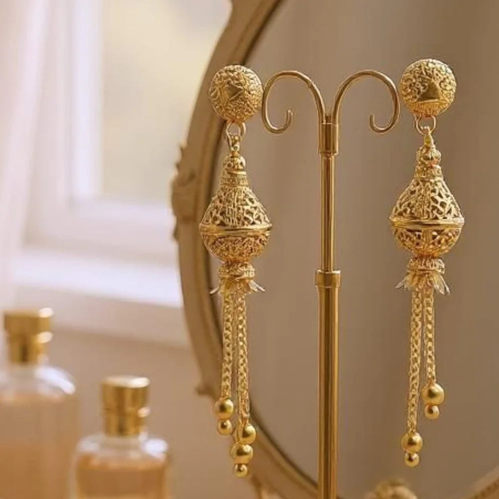 Traditional Gold Look Long Jhumka Earrings – Ethnic Drop Design