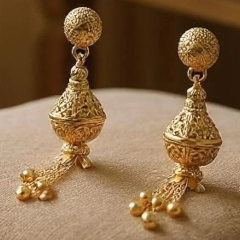 Traditional Gold Look Long Jhumka Earrings – Ethnic Drop Design