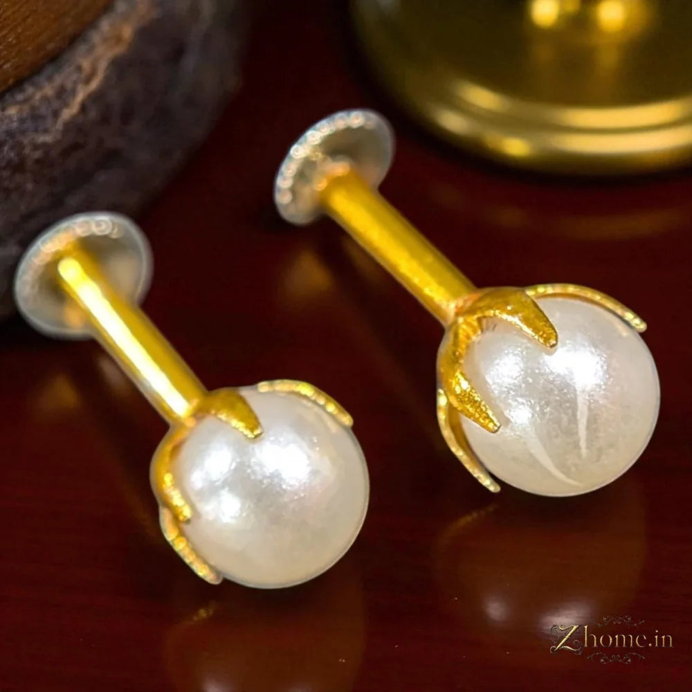 Elegant Pearl Nosepin Cum Earring – Gold Look Finish