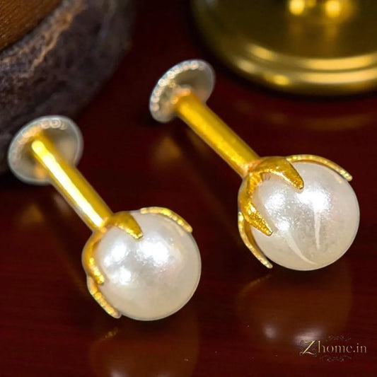 Product image of Elegant Pearl Nosepin Cum Earring – Gold Look Finish – image 1