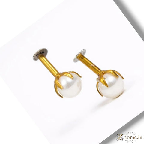 Elegant Pearl Nosepin Cum Earring – Gold Look Finish