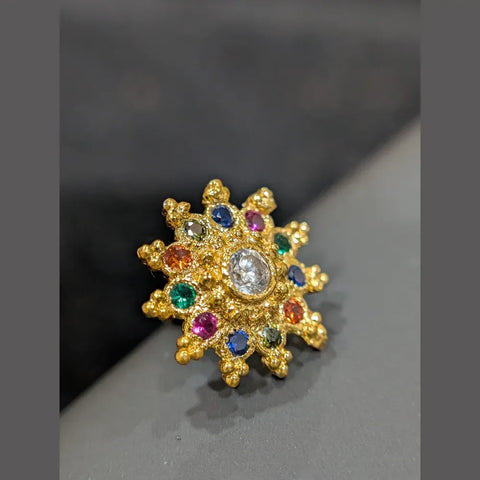 Multicolor Navratna Inspired Nosepin – Gold Finish