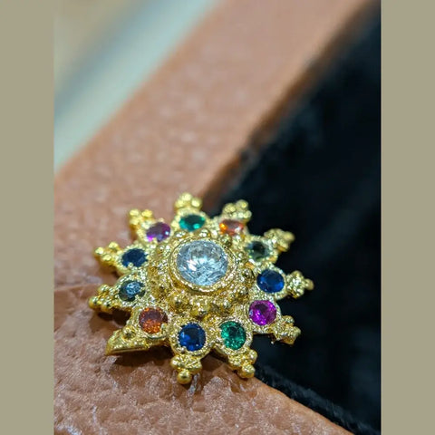 Multicolor Navratna Inspired Nosepin – Gold Finish