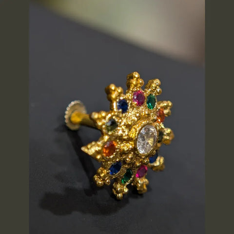 Multicolor Navratna Inspired Nosepin – Gold Finish