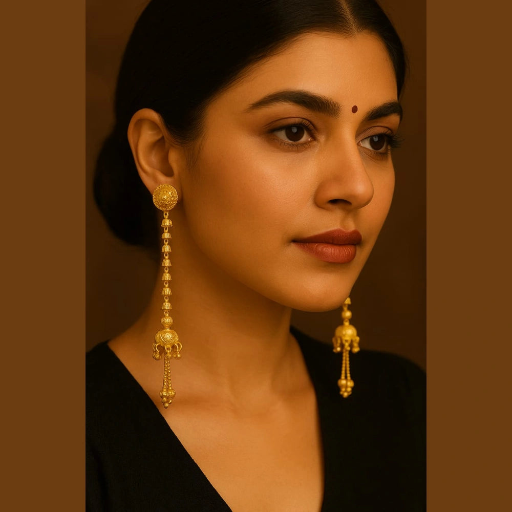 Detachable 4-Inch Onegram Gold Earrings – Real Gold Shine Finish