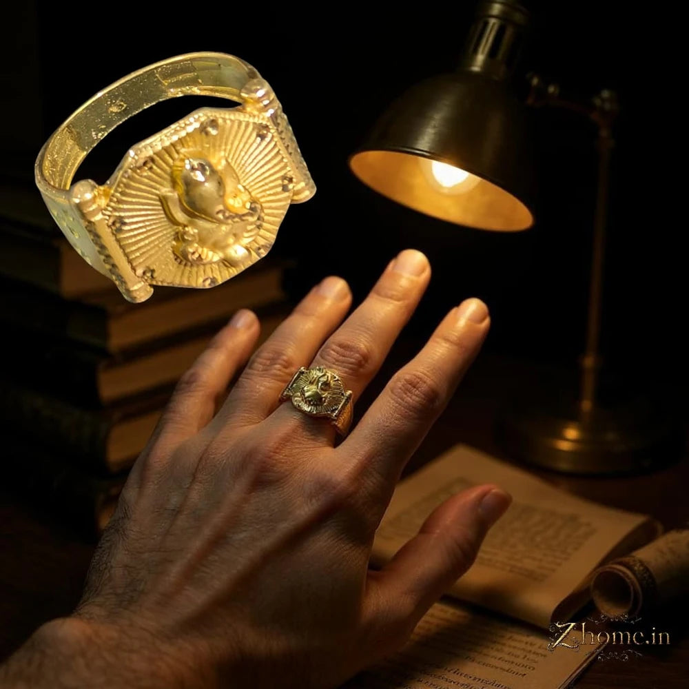 Handmade One Gram Gold Ganesh Finger Ring for Men – Adjustable (Size 22–25)