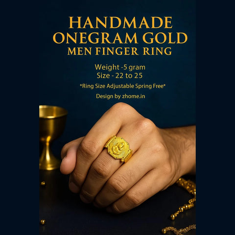 Handmade One Gram Gold Ganesh Finger Ring for Men – Adjustable (Size 22–25)
