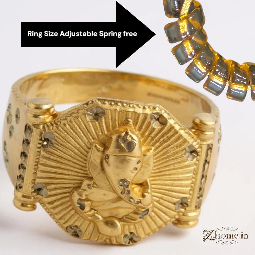 Handmade One Gram Gold Ganesh Finger Ring for Men – Adjustable (Size 22–25)