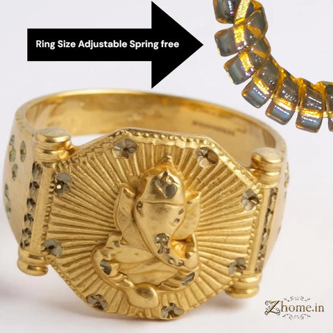 Handmade One Gram Gold Ganesh Finger Ring for Men – Adjustable (Size 22–25)