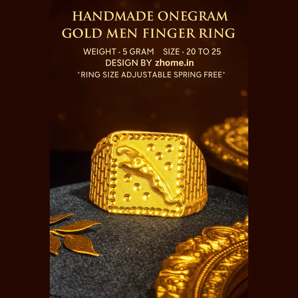Handmade One Gram Gold Men’s Finger Ring – Adjustable Fit (Size 20–25)